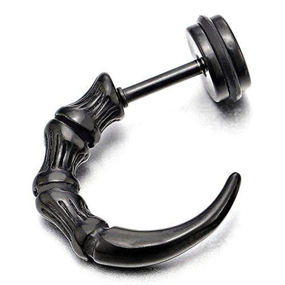 Retro Style Half Hoop Claw Tail Stud Earrings for Man, Stainless Steel, Screw Back, 2 Pcs - coolsteelandbeyond