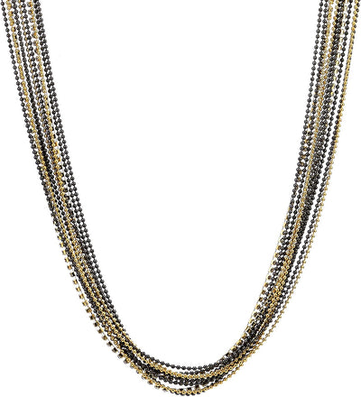 COOLSTEELANDBEYOND Gold Black Long Statement Necklace Multi-Strand Ball and Cubic Zirconia Chains, Dress Prom Party