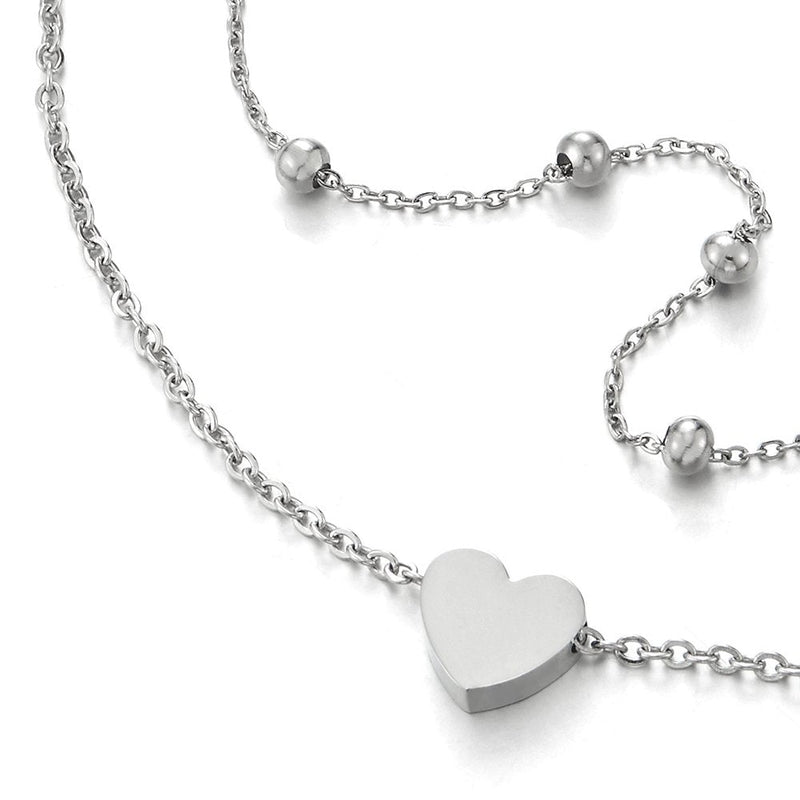 Stylish Two-Row Stainless Steel Anklet Bracelet with Heart and Beads Charms - COOLSTEELANDBEYOND Jewelry