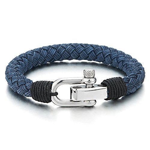 Coolsteelandbeyond stainless steel mens women marine anchor deals bangle bracelet genuine black braided leather wristband