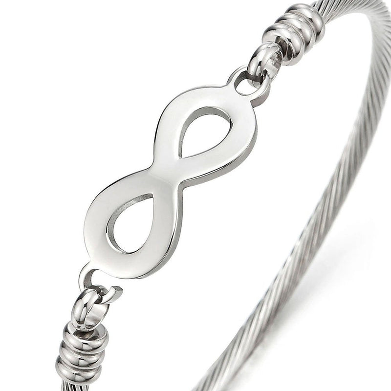 COOLSTEELANDBEYOND Stainless Steel Infinity Love Friendship Number 8 Twisted Cable Bangle Bracelet for Women and - coolsteelandbeyond