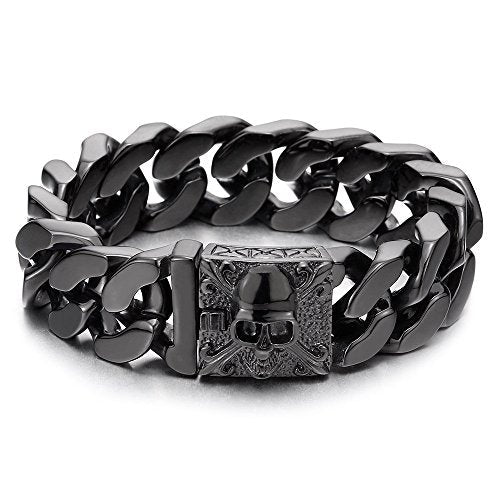 COOLSTEELANDBEYOND Mens Double-Row Braided Leather Bracelet Bangle  Wristband with Stainless Steel Ornaments