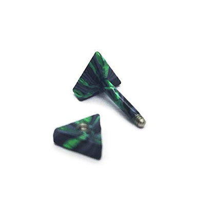 5MM Unisex Grey Green Striped Triangle Stud Earrings for Men Women, Steel Cheater Fake Plugs Gauges - coolsteelandbeyond