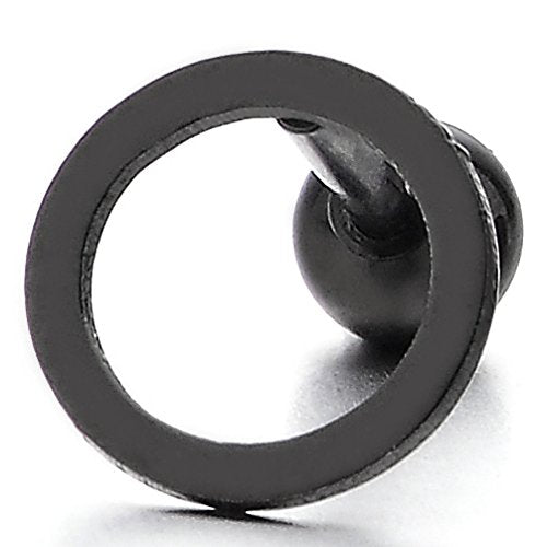 8MM Stainless Steel Black Flat Open Circle Stud Earrings for Men Women, Screw Back, 2 pcs - coolsteelandbeyond