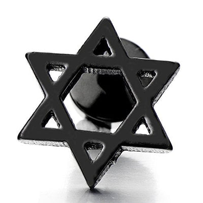 Black Star of David Mens Womens Stud Earrings Stainless Steel, Screw Back, 2 Pcs - COOLSTEELANDBEYOND Jewelry