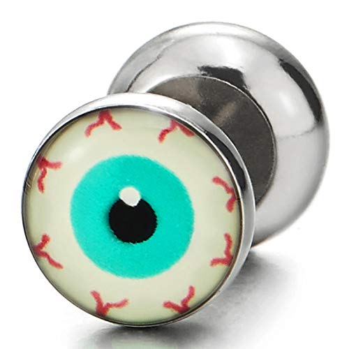 Eyeball Circle Dome Stud Earrings Men Women, Steel Cheater Fake Ear Plugs Gauges Illusion Tunnel - coolsteelandbeyond