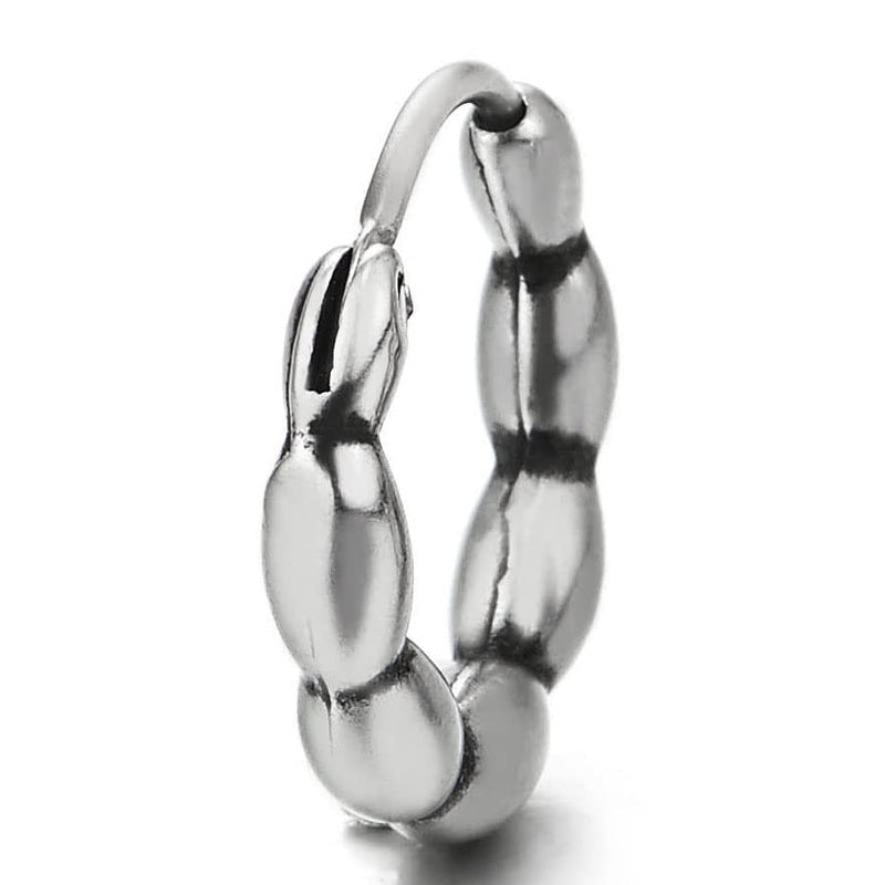 Mens Women Stainless Steel Circle Oval Rice Beads Huggie Hinged Hoop Earrings 2 pcs - COOLSTEELANDBEYOND Jewelry