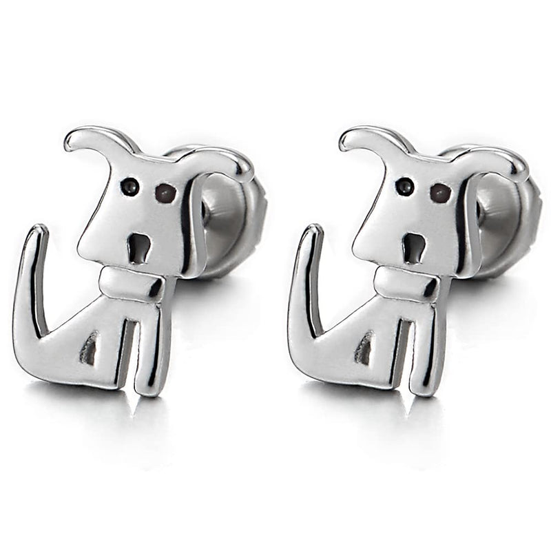 Mens Womens Small Cute Puppy Dog Stud Earrings in Stainless Steel, Screw Back - COOLSTEELANDBEYOND Jewelry