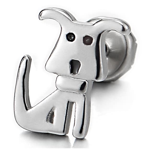 Mens Womens Small Cute Puppy Dog Stud Earrings in Stainless Steel, Screw Back - COOLSTEELANDBEYOND Jewelry