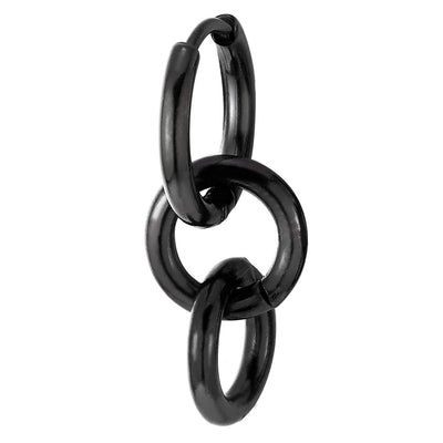 Mens Womens Stainless Steel Black Three Circles Link Huggie Hinged Hoop Earrings, 2pcs - COOLSTEELANDBEYOND Jewelry