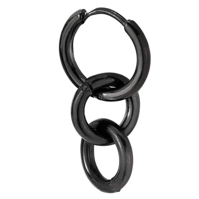 Mens Womens Stainless Steel Black Three Circles Link Huggie Hinged Hoop Earrings, 2pcs - COOLSTEELANDBEYOND Jewelry