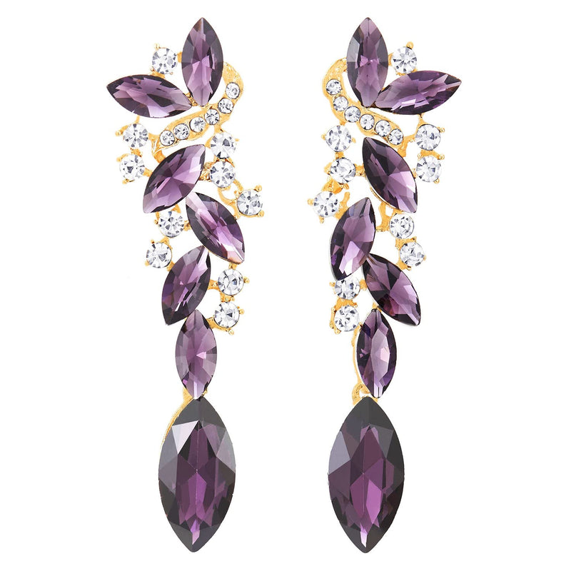 Purple Violet Art Deco Prom Rhinestone Marquise Cluster Chandelier Long Dangle Statement Earrings - COOLSTEELANDBEYOND Jewelry