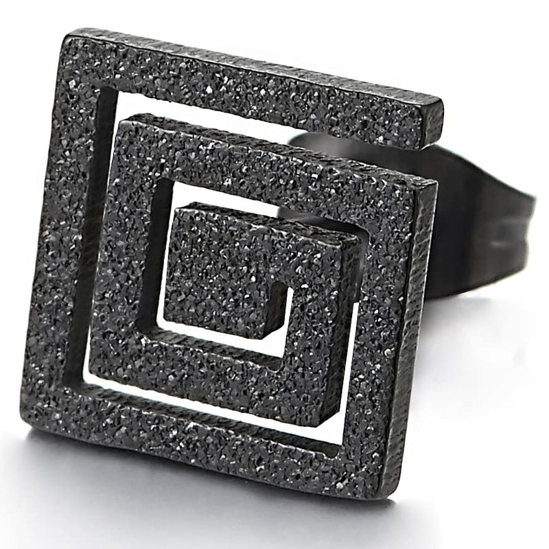 Stainless Steel Satin Black Geometric Square Swirl Stud Earrings for Men for Women, 2pcs - COOLSTEELANDBEYOND Jewelry