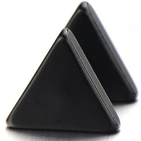 Unisex Stainless Steel Black Triangle Screw Stud Earrings for Man and Women, 2pcs - coolsteelandbeyond