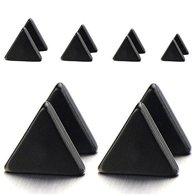 Unisex Stainless Steel Black Triangle Screw Stud Earrings for Man and Women, 2pcs - coolsteelandbeyond