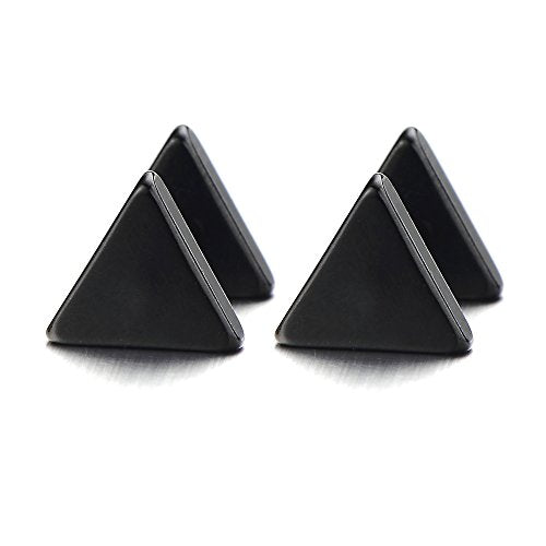 Unisex Stainless Steel Black Triangle Screw Stud Earrings for Man and Women, 2pcs - coolsteelandbeyond