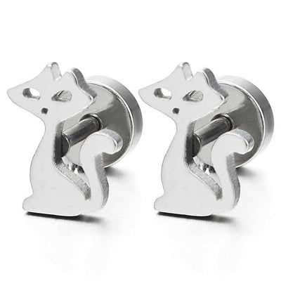 Women Cute Cat Stud Earrings in Stainless Steel, Screw Back, 2 pcs - COOLSTEELANDBEYOND Jewelry