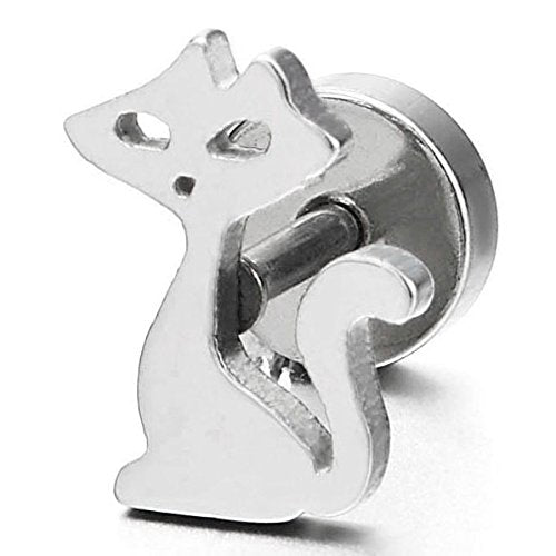 Women Cute Cat Stud Earrings in Stainless Steel, Screw Back, 2 pcs - COOLSTEELANDBEYOND Jewelry