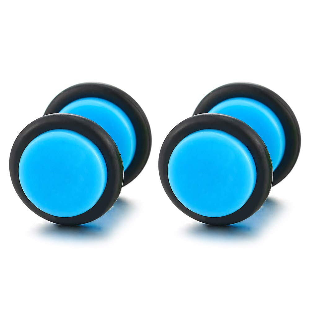 2 8MM Blue Circle Screw Stud Earrings Men Women, Steel Cheater Fake Ear  Plugs Gauges Illusion Tunnel – COOLSTEELANDBEYOND Jewelry