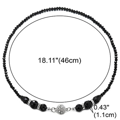 Black Beads Statement Necklace Crystal Chain Choker Collar Magnetic Clasp with Cubic Zirconia
