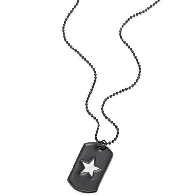 COOLSTEELANDBEYOND Mens Women Black Dog Tag Pendant Necklace with White Enamel Star and 28 inches Ball Chain - coolsteelandbeyond