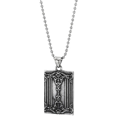 Steel Vintage Convex Spade King Card Poker Pendant Necklace with Tribal Tattoo Graphic, Two-sided